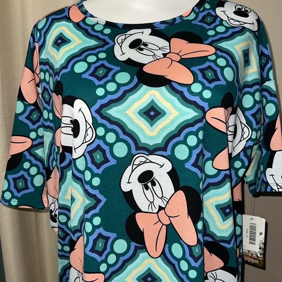 NWT Disney Lularoe Irma - Minnie Mouse teal green & pink w/ black & blue pattern - Picture 2 of 5